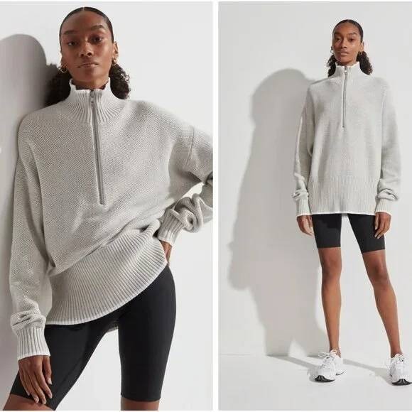 Varley Cooper Half Zip Oversized Cotton Knit Sweater Grey XXS
